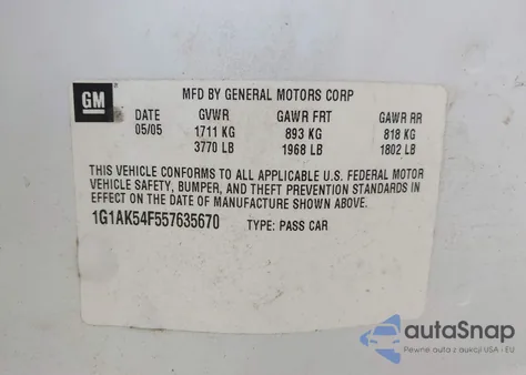 2005 Chevrolet Cobalt from USA, damaged, VIN 1G1AK54F557635670